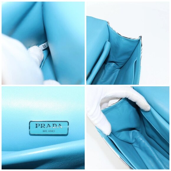 PRADA Chain Shoulder Bag Leather Blue Silver Auth KD283M - Picture 15 of 16